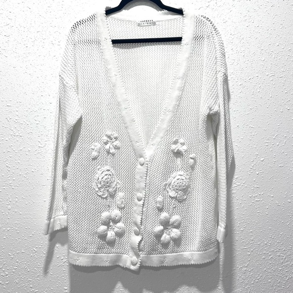 Express Tricot vintage white Floral Cardigan Sweater L - Picture 1 of 11